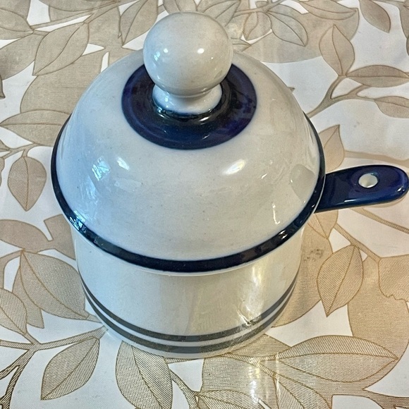 Dansk BLUE MIST Jam/ Jelly Jar Honey Pot with Lid  Spoon VTG 1960s Stoneware - Picture 1 of 7